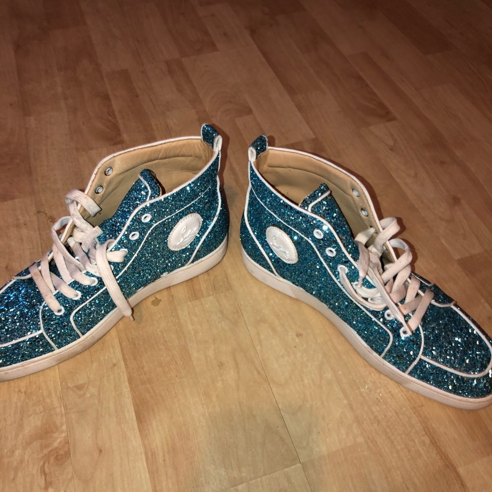 christian louboutin teal sneakers